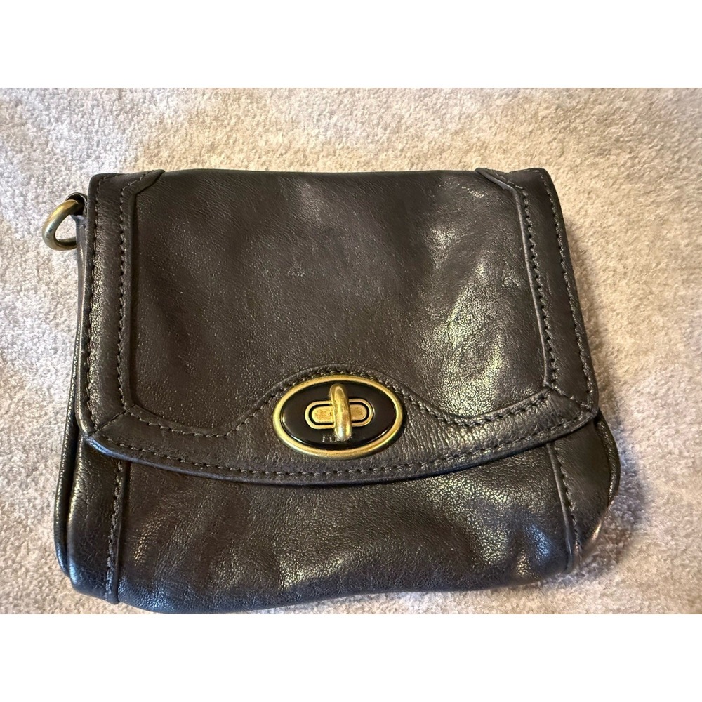 FOSSIL Black Leather Brass Turnlock Bag Purse Crossbody Missing Strap